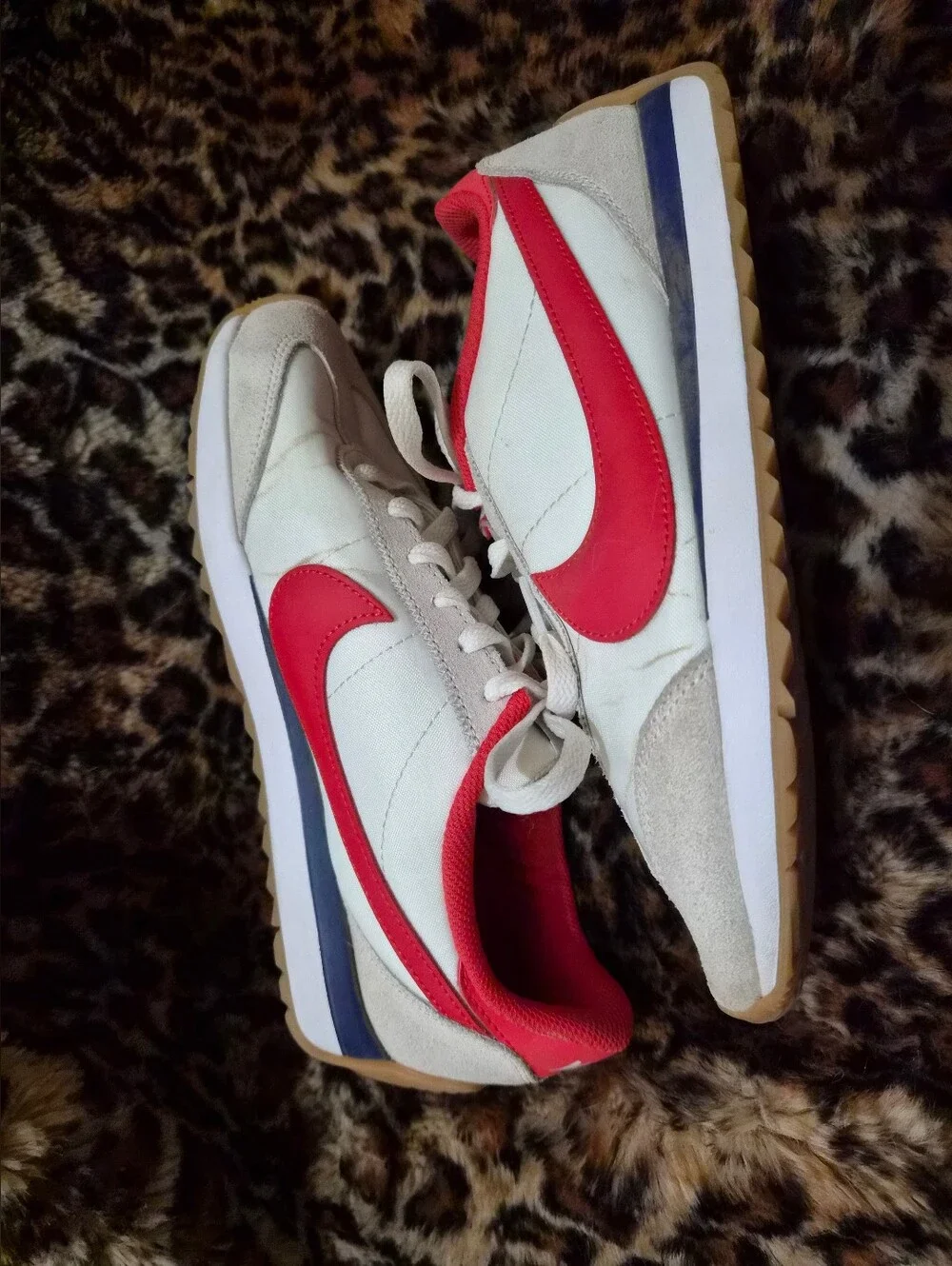 Nike Cortez sneakers in white with red Nike swoosh, size US 7